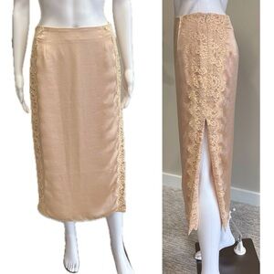 Elegant Lace-Trimmed Midi Skirt - Cream